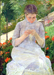 Постер Кассат Мэри (Cassatt Mary) Young Woman Sewing in the garden, c.1880-82 Постер Кассат Мэри (Cassatt Mary) Young Woman Sewing in the garden, c.1880-82