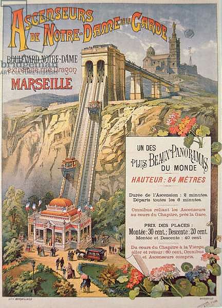 Poster advertising the elevator of Notre-Dame de la Garde, Marseilles, c.1900