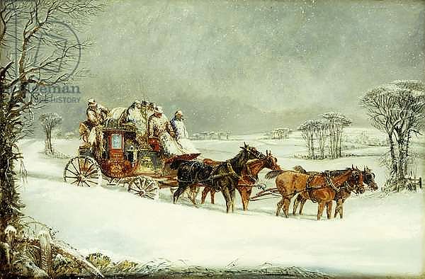 The York to London Royal Mail on the Open Road in Winter,