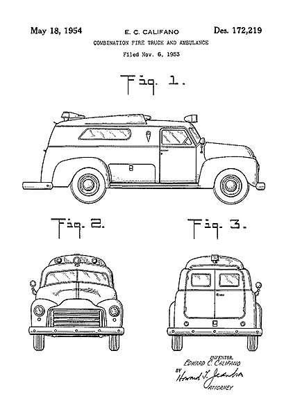 Постер Патент на комбинированный автомобиль скорой и пожарной помощи, 1953г