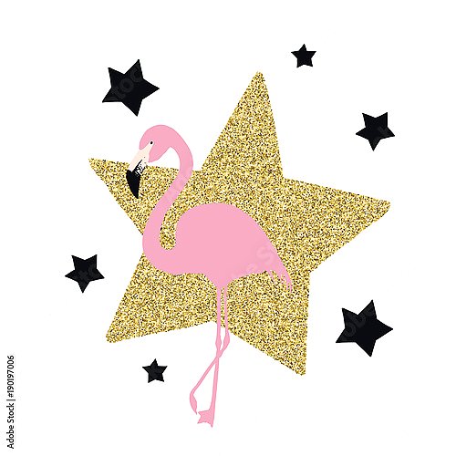 Розовый фламинго со звездами