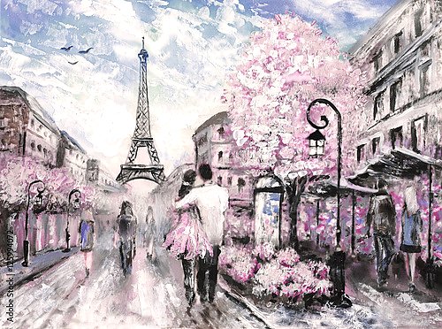 Постер Улица Парижа в розовых цветах