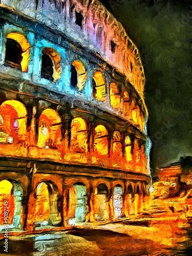 Постер Красочное освещение Колизея ночью