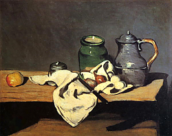 Постер Сезанн Поль (Paul Cezanne) Натюрморт с зелёным сосудом и оловянным котлом Постер Сезанн Поль (Paul Cezanne) Натюрморт с зелёным сосудом и оловянным котлом