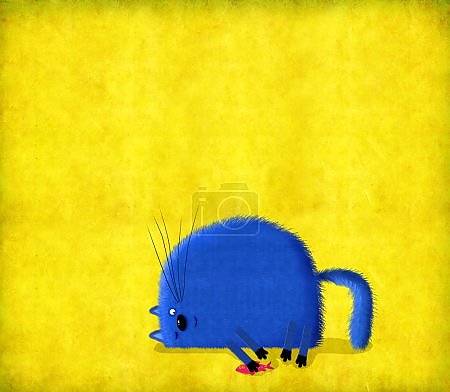 Синий круглый кот с рыбкой