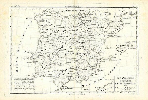 Карта Испании и Португалии, 1780 г. 1