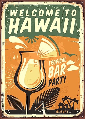 Гавайи, винтажная вывеска тропического бара