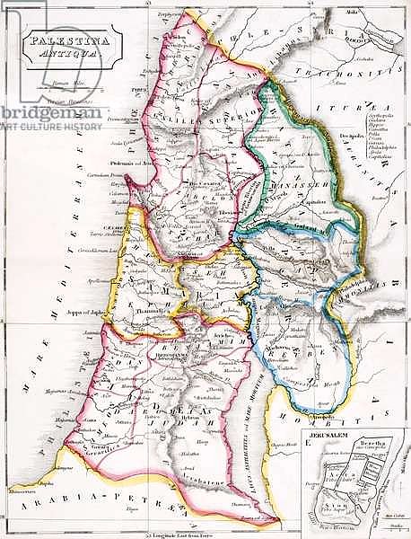 Map of Palestine, Palestina Antiqua, from 'The Atlas of Ancient Geography', c.1829