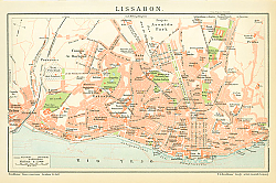 Постер Карта Лиссабона, Португалия, 1880-1898г.
