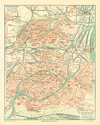 Постер План окрестностей Страссбурга и план Страссбурга, конец 19 в.