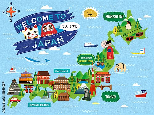 Привлекательная карта путешествия по Японии