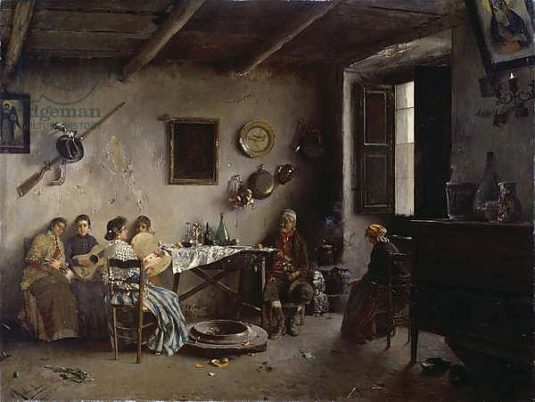 People indoors, 1889, by Rubens Santoro, oil on canvas, 75x101 cm