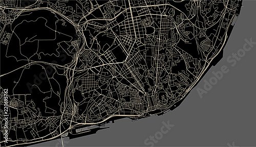 План города Лиссабон, Португалия, в черном цвете
