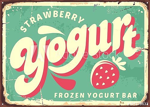 Клубничный замороженный йогурт, ретро плакат