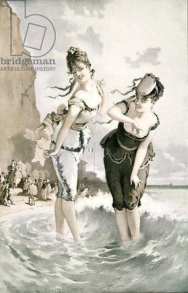 Two young ladies sea bathing in the 19th century by Eduard Fuchs, published 1909.
