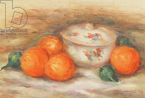 Still life with a covered dish and Oranges