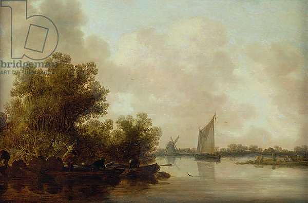 Wooded River Landscape with Fishermen