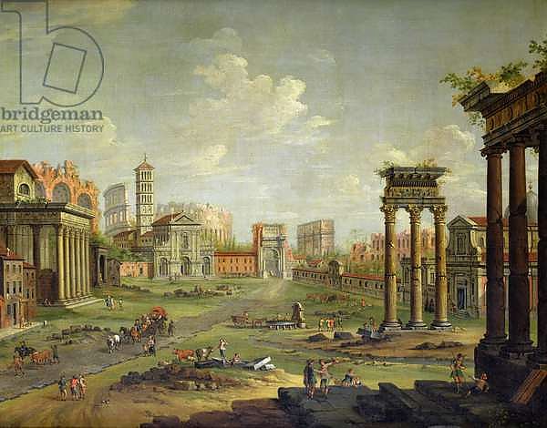 The Campo Vaccino, Rome Looking Towards St. Francesca Romana and the Arch of Titus from the Temple of Saturn
