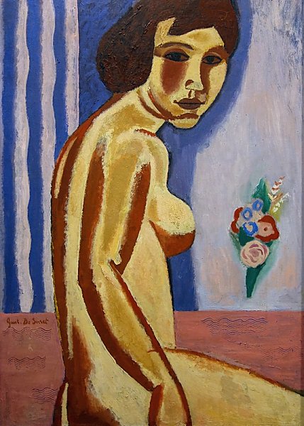 Naked woman with flower bouquet