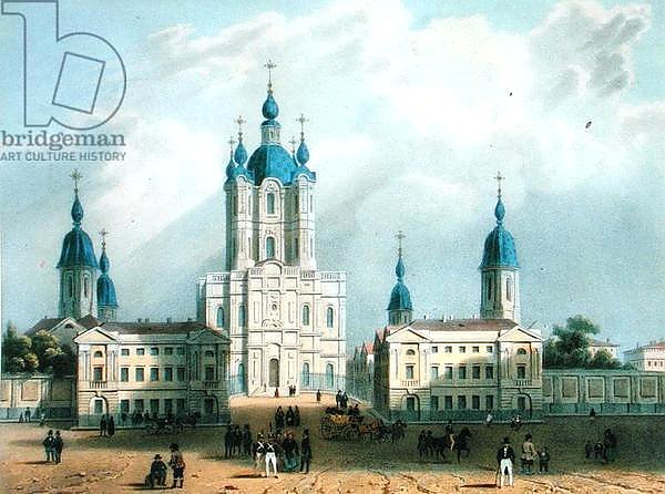 The Smolny Cloister in St. Petersburg, printed by Edouard Jean-Marie Hostein, 1840s