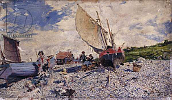 Постер Болдини Джованни Etretat Beach North of Le Havre; Spiagia di Etretat a Nordi di Le Havre, c.1870-72 Постер Болдини Джованни Etretat Beach North of Le Havre; Spiagia di Etretat a Nordi di Le Havre, c.1870-72