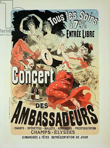 Reproduction of a poster advertising an 'Ambassadors' Concert', Champs Elysees, Paris, 1884