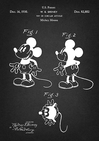 Постер Патент на героя Mickey Mouse, Disney, 1930г