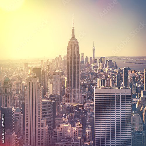 Вид Манхэттена на рассвете, Нью-Йорк, США