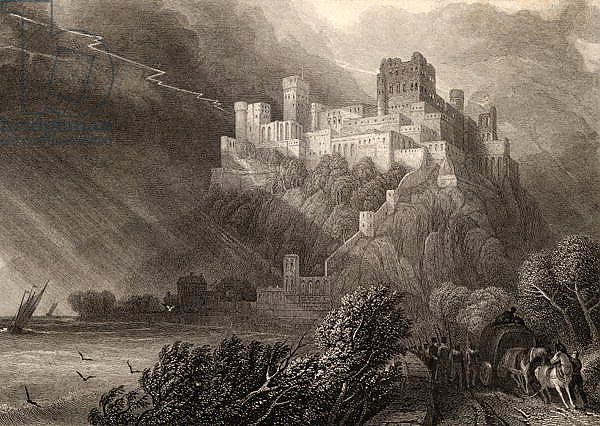The ruins of Rheinfels, by W. Radclyffe, illustration from 'The Pilgrims of the Rhine' 1840