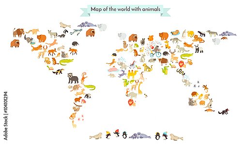 Детская карта мира с животными №8