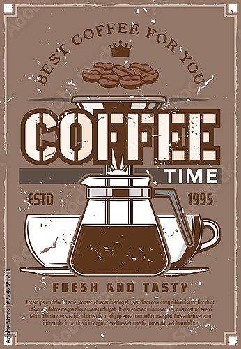 Ретро плакат с кофейником и чашками