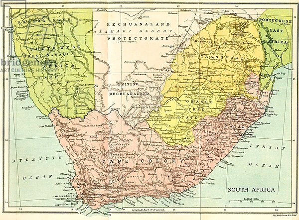 Map of South Africa since 1815, Kaffir and Boer Wars, published 1916.