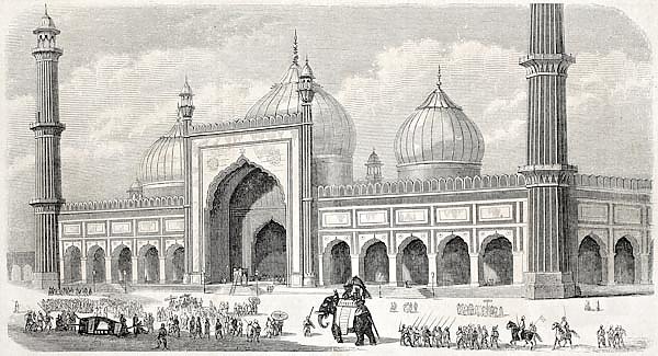 Jama Masjid, the principal mosque in Old Delhi. Created by Freeman, published on L'Illustration Jour