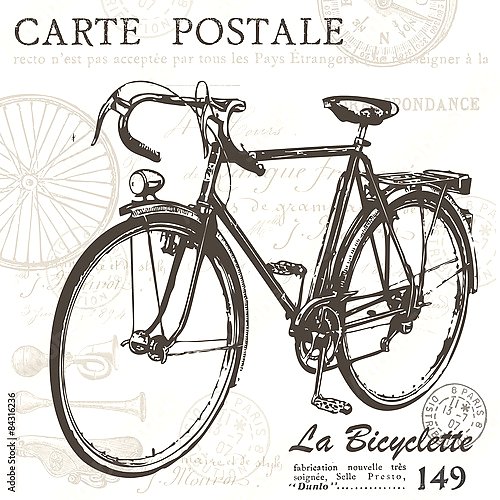 Винтажная открытка с велосипедом