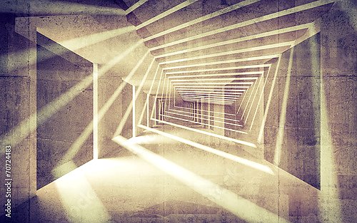 Абстрактный бетонный коридор со световыми лучами