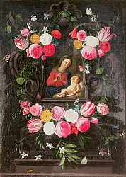 Постер Кессель Ян The Virgin and Child in a cartouche Постер Кессель Ян The Virgin and Child in a cartouche