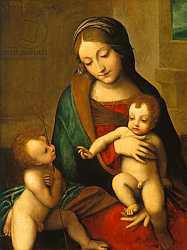 Постер Корреджо (Correggio) Madonna and Child with the Infant Saint John, c. 1510 Постер Корреджо (Correggio) Madonna and Child with the Infant Saint John, c. 1510