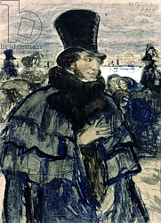 Постер Кустодиев Борис Portrait of Alexander Pushkin on the Neva Embankment, 1915 Постер Кустодиев Борис Portrait of Alexander Pushkin on the Neva Embankment, 1915