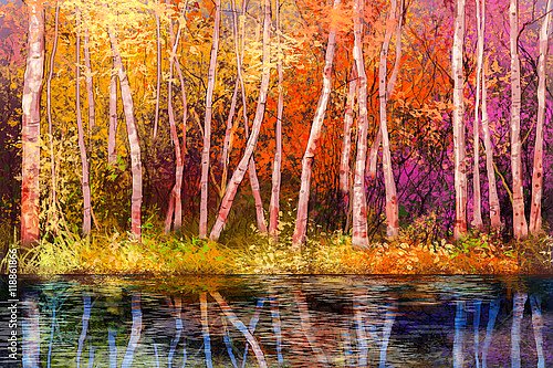 Красочные осенние деревья у реки