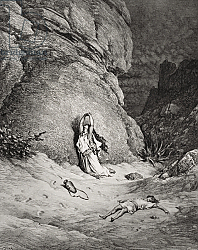 Постер Доре Гюстав Hagar and Ishmael in the Desert, illustration from Dore's 'The Holy Bible', engraved by Piaud, 1866 Постер Доре Гюстав Hagar and Ishmael in the Desert, illustration from Dore's 'The Holy Bible', engraved by Piaud, 1866