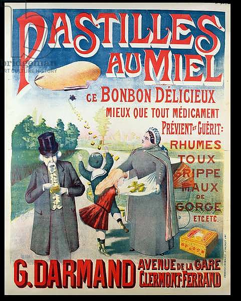 Poster advertising 'Pastilles au Miel', honey lozenges, made by G. Darmand