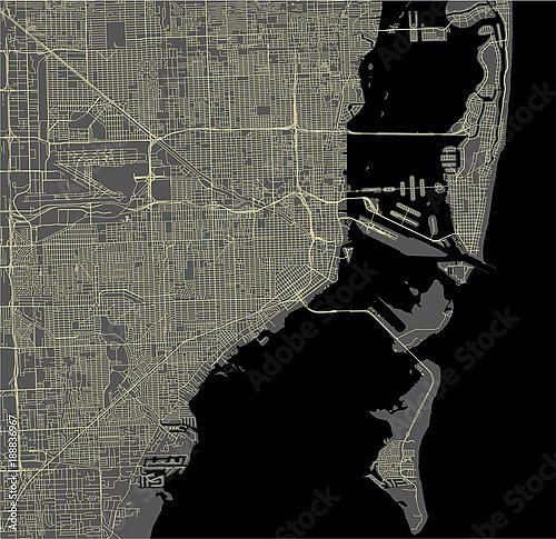 План города Майами, США, в черном цвете