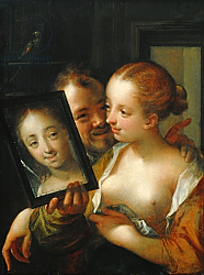 Постер Аахен Йоханн Laughing Couple with a mirror, 1596 Постер Аахен Йоханн Laughing Couple with a mirror, 1596
