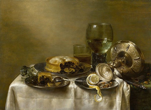 Постер Хеда Уильям A still life with an overturned silver tazza, glassware, pies and a peeled lemon on a table