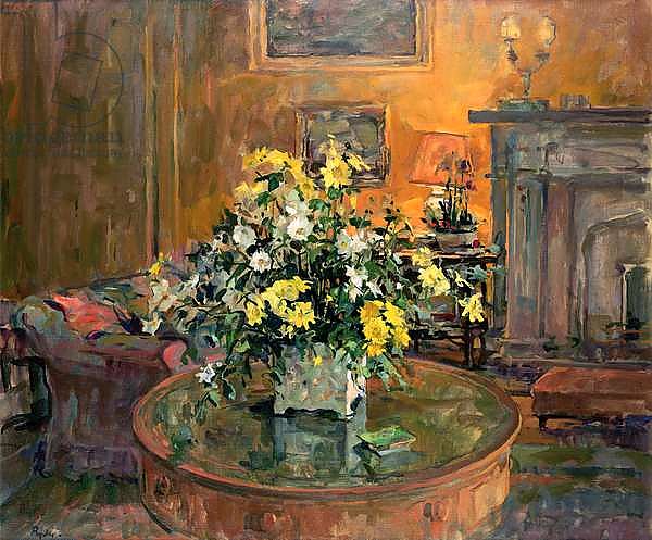 Drum Table with Yellow Flowers