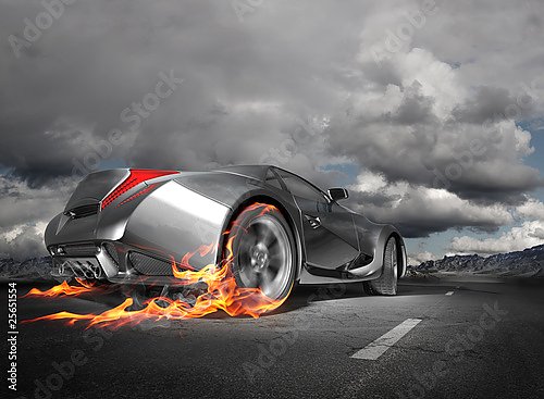 Спортивный автомобиль с огненным шлейфом