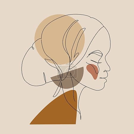 Профиль африканки одной линией на светлом фоне