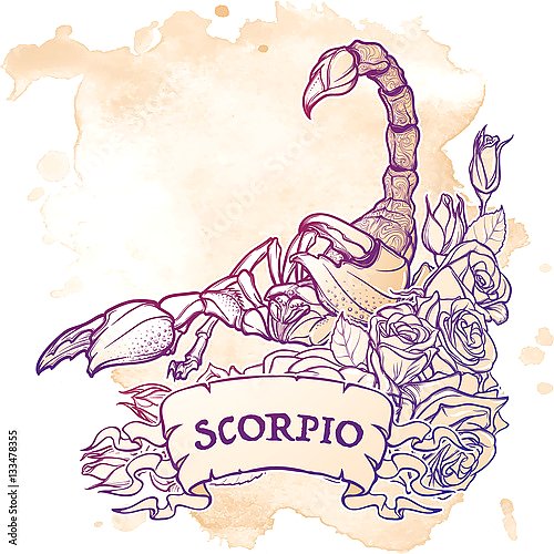 Знак зодиака Скорпион с декоративной рамкой из роз