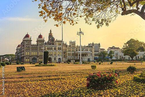 Вид на дворец Майсур и цветник, Индия