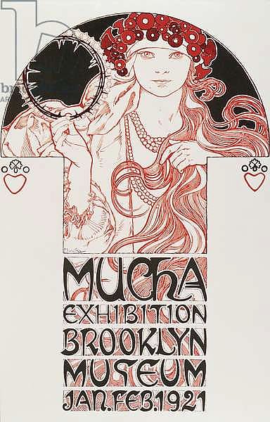 Advertising poster by Alphonse Mucha for “Mucha Exhibition, Brooklyn Museum”, 1921 - Advertising poster by Alphonse Mucha for Mucha exhibition at the Brooklyn museum in New York, 1921 Dim 31,5x48 cm - Private collection